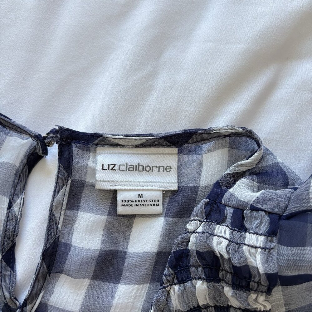 Vintage Womens Size Medium Blue White Gingham Tank Top Blouse‎ Flowy Officechic - Picture 6 of 8